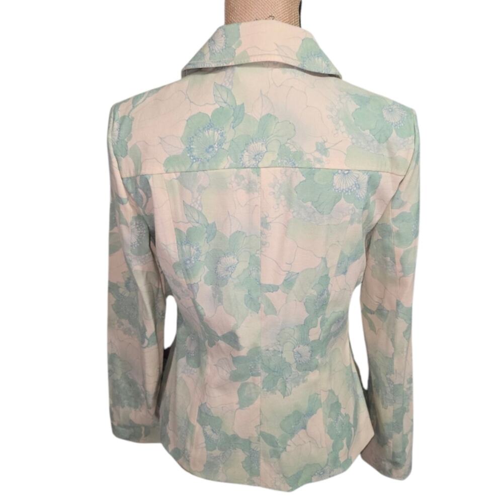 Elie Tahari Green Blue And‎ Cream Floral Print Women's Jacket Blazer Size Med - Picture 4 of 6